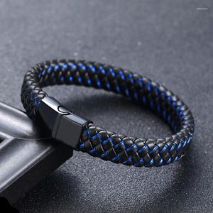 Braccialetti di fascino mkendn uomini punk di alta qualità Bracciale in pelle intrecciata blu nera per gioielli in chiusura magnetica