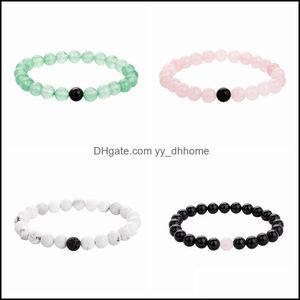 Beaded Strands Natural Stone Bracelet Black Agate Amethyst Powder Crystal Green Dongling Men And Women Combination Suit Lovers Girlf Dhxd6