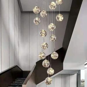 Modern Spiral Pendant Lamps Living Room Villa Loft Dining Room Kitchen Chandelier Crystal Ball Stair Ceiling Light