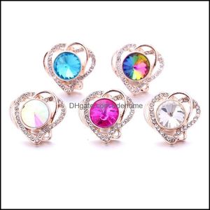 CLASPS HOOKS Colorf Rhinestone Fastener Heart 18mm Snap Button Clasp Gold Metal Charms f￶r Snaps Lover Jewelry Finds Leverant￶rer SNA DHP9I