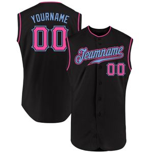 Benutzerdefiniertes schwarz-rosa-hellblaues authentisches ärmelloses Baseball-Trikot