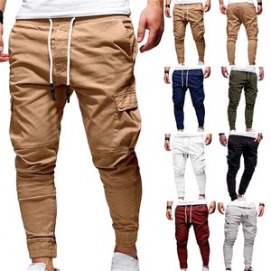 Spodnie męskie duże swobodne spodni z solidnymi ładunkami sznurka elastyczna talia joggery dresowe