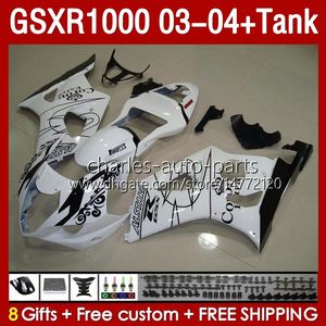 Injection mold Fairings For SUZUKI GSXR-1000 K 3 GSXR 1000 CC K3 GSXR1000 2003 2004 Body 147No.109 white glossy GSX-R1000 1000CC 03 04 GSX R1000 2003-2004 OEM Fairing & Tank