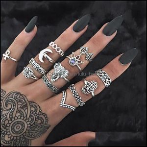 Cluster Rings Bohemian Retro Crown Gem Big Palm Elephant 13 Piece Set Ring Womens Crystal Joint Punk Gift Drop Delivery 2021 Jewelry L Dhybc