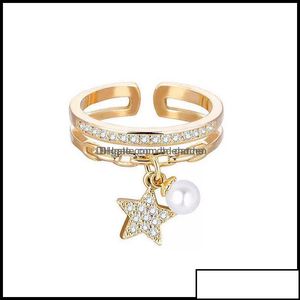 Band Rings Jewelry Gold Sier Color Ring For Women Classic Adjustable Size Plus Imitation Pearl Cz Star Pendant Elegant Aessories 2021 Dh908