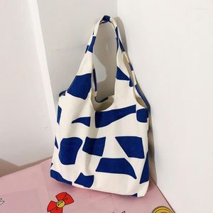 Abendtaschen 2022 Frühling und Sommer Casual Große Kapazität Geometrische Muster Handtaschen Frauen Schulter Leinwand Tote Mädchen Shopper