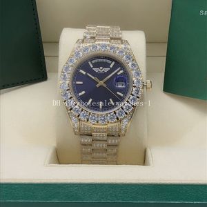 Titta på Full Diamond Blue Dail President 228239 228396 Sapphire Big Diamond Bezel 43mm 18K Gold Men Automatic Wristwatch med originallåda