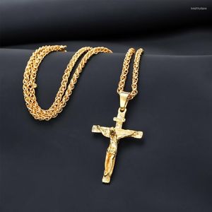 Chains Cross Jesus Christ Gold Crucifix Religious Pendant Necklace For Men Jewelry Gift