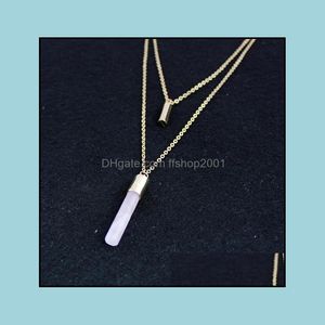 Pendant Necklaces Exquisite Handmade Pink Crystal Stick Bar Polishing Metal Druzy Natural Stone Rose Quartz Double Layers Necklace Dr Dh5Wa