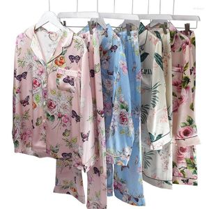 Vestidos de trabalho primavera e outono pijamas de seda de 19 m de impressão feminina roupas de tamanho grande