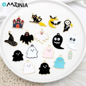 Charms 10pcslot Halloween Alloy Enamel DIY Jewelry Accessories Ghost Festival Skull Bat Haunted House Magic Hat Pendant 220826