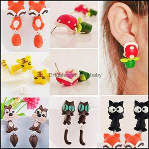 Brincos Stud Polymer Clay Cute Cat Red Lovely Panda Squirrel Tiger Animal Brinco Para Mulheres Drop Delivery 2021 Jóias Lulubaby Dhfnh