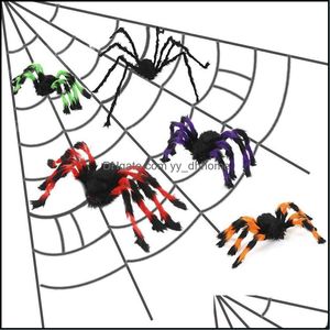 Andra festliga partier Halloween Decoration Black Spider 30/50/60/75/150/200cm Plush Colorf Haunted House Prop Ornament DBC VT0 DH2JX
