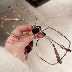 Solglasögon ramar överdimensionerade fyrkantiga anti-blå ljusglasögon för kvinnor vintage legering beige guld dator myopia glasögon kvinnlig