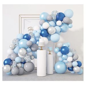 Partydekoration Blau Silber Grau Luftballons Bogen Girlande Kit Konfetti Latex Luftballons für Hochzeit Brautparty Geburtstag MJ0776