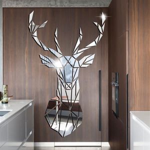 Miroir 3D Autocollants en acrylique Autocollant Big DIY Deer Decorative Mirror Wall Stickers For Kids Room Living Room Home Decor C10053052