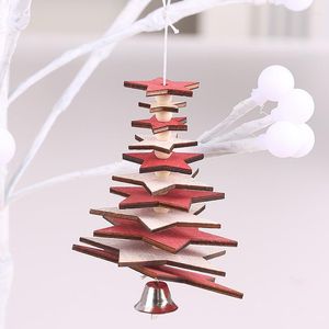 Juldekorationer 1pc År 2022 3D -prydnad Trä hängande hängen stjärna Xmas Tree Bell för hemma Navidad