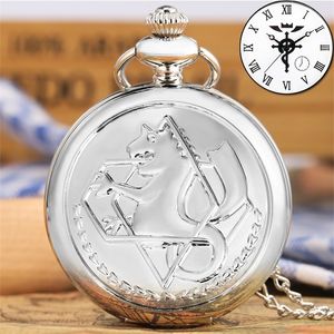 Pocket Watches Retro SilverBronze Tone Fullmetal Alchemist Watch Cosplay Edward Elric Anime Design Boy Pendant Necklace Chain Gift 220826