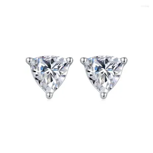 Brincos de garanhão prata 925 original 18k Branco branco Total de 1 quilates Teste de diamante passado D Color Moissanite Triangle adolescente meninas