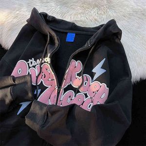 Luvtröjor herr Sweatshirts Oversized Retro Streetwear Zip Up Hoodie tter Tryck Sweatshirts Vintage Dam Grunge Harajuku Punk Kawaii Y2k Clothes0902H