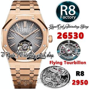 R8F V3 r8f26530 Herrenuhr Flying Tourbillon A2950, automatischer Automatikaufzug, Roségold, extra dünn, rauchgraues Zifferblatt, Edelstahlarmband, Super Edition-Ewigkeitsuhren