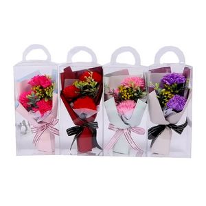 Decorative Bouquet Mothers Day Gift Roses Soap Flowers Carnation Bunch PVC Box Decoration Accessories Artificial Flower Home Decor C0826