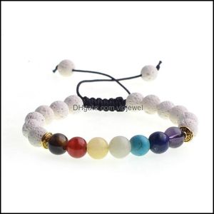 Beaded Strands 12-Pack 7Chakra Bracelet Lava Rock Diffuser Elastic Adjustable Essential Oil 7 Chakra Beads Energy Mens / Womens Drop Dhk0X