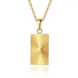 Collane con ciondolo Collana rettangolare in rilievo con radiazioni dorate per donna Gioielli con ciondoli Sunburst in acciaio inossidabile