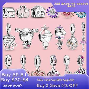 925 Silver fit pandora charm armband pärla söt charm tass tryck hjärta resväska blomma bilar ciondoli diy fina pärlor smycken