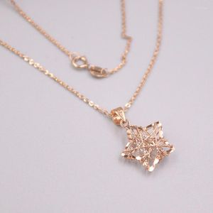 Łańcuchy prawdziwe 18K Rose Gold Lucky Hollow Heart Wiseld z Rolo Chain Naszyjnik Woman Prezent