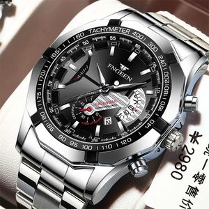 Zegarstki na rękę Fngeen luksusowe zegarki męskie opaska ze stali nierdzewnej moda wodoodporna kwarcowa zegarek dla mężczyzny kalendarz męski Zegar ReliOJ hombre s001 220826