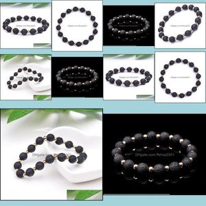 Charm Bracelets Gold Color Spacer Natural Lava For Men Mixed Black Beads 8Mm Volcanic Stone Energy Bracelet Jewelry Drop Delivery 2021 Dhvtm