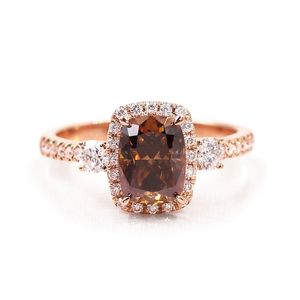 Обручальные кольца Tianyu Gems 6x8 мм удлиненная подушка шампанское гало Halo 14k 18k Rose Gold Def Def Diamonds Женщины обручальное кольцо 220826