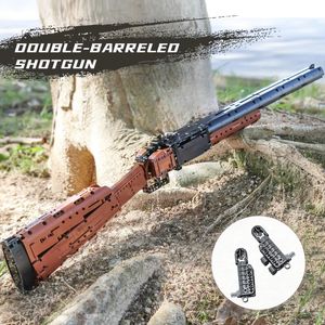 The Double-barreled Shot Gun Building Blocks Military Series Weapons Model Shooting Game Props With Bullet Guns Assemble Bricks Christmas Gifts For Kids Toys