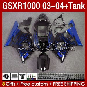 OEM Faitings Kit para Suzuki GSXR 1000 CC K3 GSXR-1000 2003-04 Bodywork 147NO.209 GSX-R1000 1000CC GSXR1000 03 04 GSX R1000 2003 2004 Ferling de mofo de injeção Flames Azul Flames