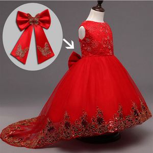 Blumenm￤dchen Brautjungfernkleid Kinder rotes Mesh nachdenken Schmetterling M￤dchen Hochzeitskleid Kinder Ballkleid gesticktes Bogenparty Kleid195y