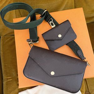 Definição de 3 peças Tripla de alta qualidade Carteiras de couro Menina Felicie Strap Tote Bags Crossbody Moda de designer de luxo com bolso de moeda M80091 bolsa de ombro de bolsa