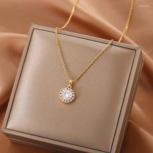 Anh￤nger Halsketten Mode Edelstahl Gold Farbe f￼r Frauen Romantische Zirkon Schmuckst￤rkewalwal Blumen Schmetterling Halskette