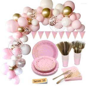 Party Decoration Pink Gold Dot Disposable Tableware Decorations Balloons Garland Arch Kit Baby Shower Birthday Supplies