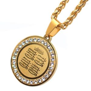 Hänge halsband Islam Koranen rund halsband för män kvinnor zirkonia hip hop muslim amulet smycken gåva
