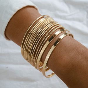 Bangle Gold Boho Indian Mti Set di braccialetti per ragazze adolescenti Punk Chunky Stackable Textured Bracciali Donna Layered Smooth amfge
