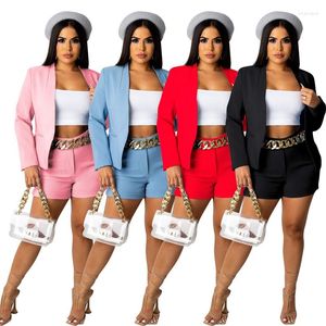 Women's Tracksuits ZKYZWX Sexy 2 Piece Set Long Sleeve Suit Coat Biker Shorts Office Lady Wear Outfits For Women Elegant Work Clothes