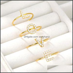 Ringas de banda Tiny shinestone letra inicial letra de zircão anel de ouro aço inoxidável 26 A-Z Casal para homens Menas de moda Jóias ajustáveis ​​Fri Dhy34
