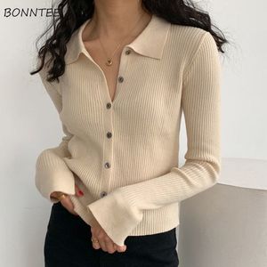 Kvinnorjackor Cardigan Kvinnor Solid Color Sweater Turndown Collar Single Breasted Japanese Style Minimalist Elegant Office Ladies Clothing Ins 220827