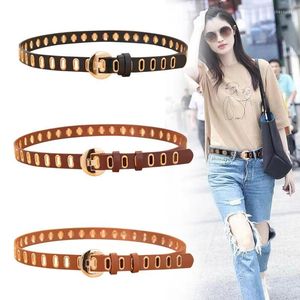 Belts 2022 Luxury Korean Version All-match Hollow Belt Ladies Wide No Punching Simple Black Jeans With Ins Trend