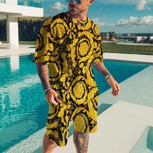 Men's Tracksuits 2022 Summer grande tamanho 3D Impressão o Pescoço de manga curta Camisa shorts Men tracksuit casual 2 peças