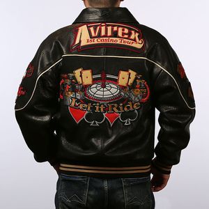 Black Avirex Sheepskin Leather Jacket Las Vegas Compass Poker Dice Chips 자수 힙합 와이드