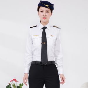 Aviation Corporation Uniforme da pilota Pantaloni da donna a due pezzi Manica corta da donna Capitano Abbigliamento Merchant Airline Camicetta Pantaloni Accessori Tuta