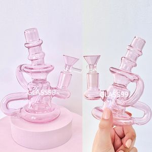Pink Mini Recycler Hookahs Percolator Dab Rig Water Glass Pipe Bong Oil Rigs Unique Design 14mm Joint Heady Bubbler for Smoking