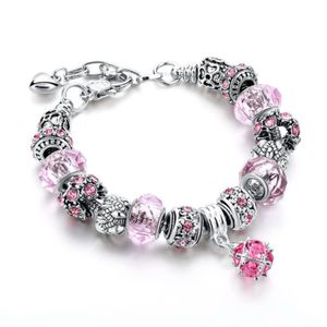 Charm Bracelets Pink Hearts 파란색과 자주색 테마 Sier 도금 여성 십대 조절 가능한 보석 선물 세트에 맞는 7 5ADD1 5 AMVDF